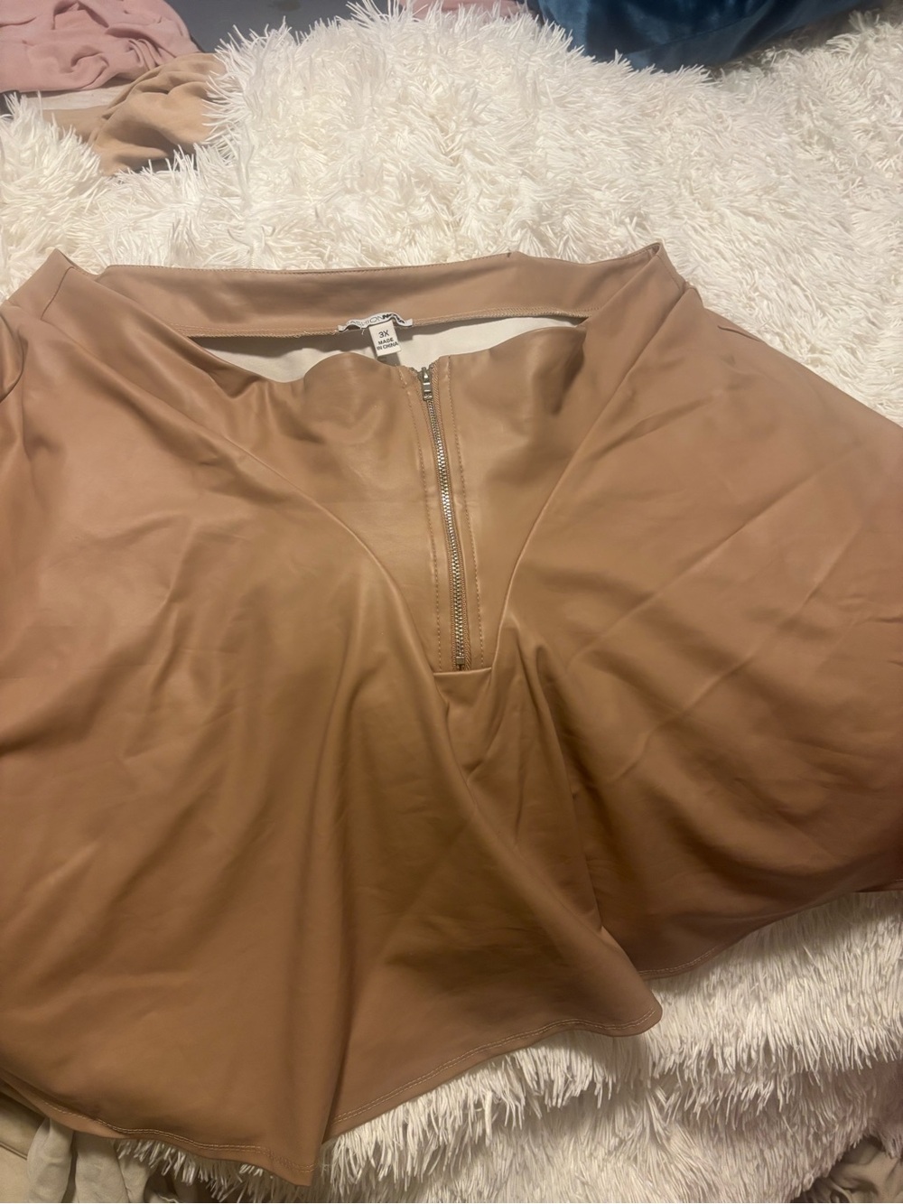 Fashion Nova Beige Faux Leather Jacket with Gold Zipper